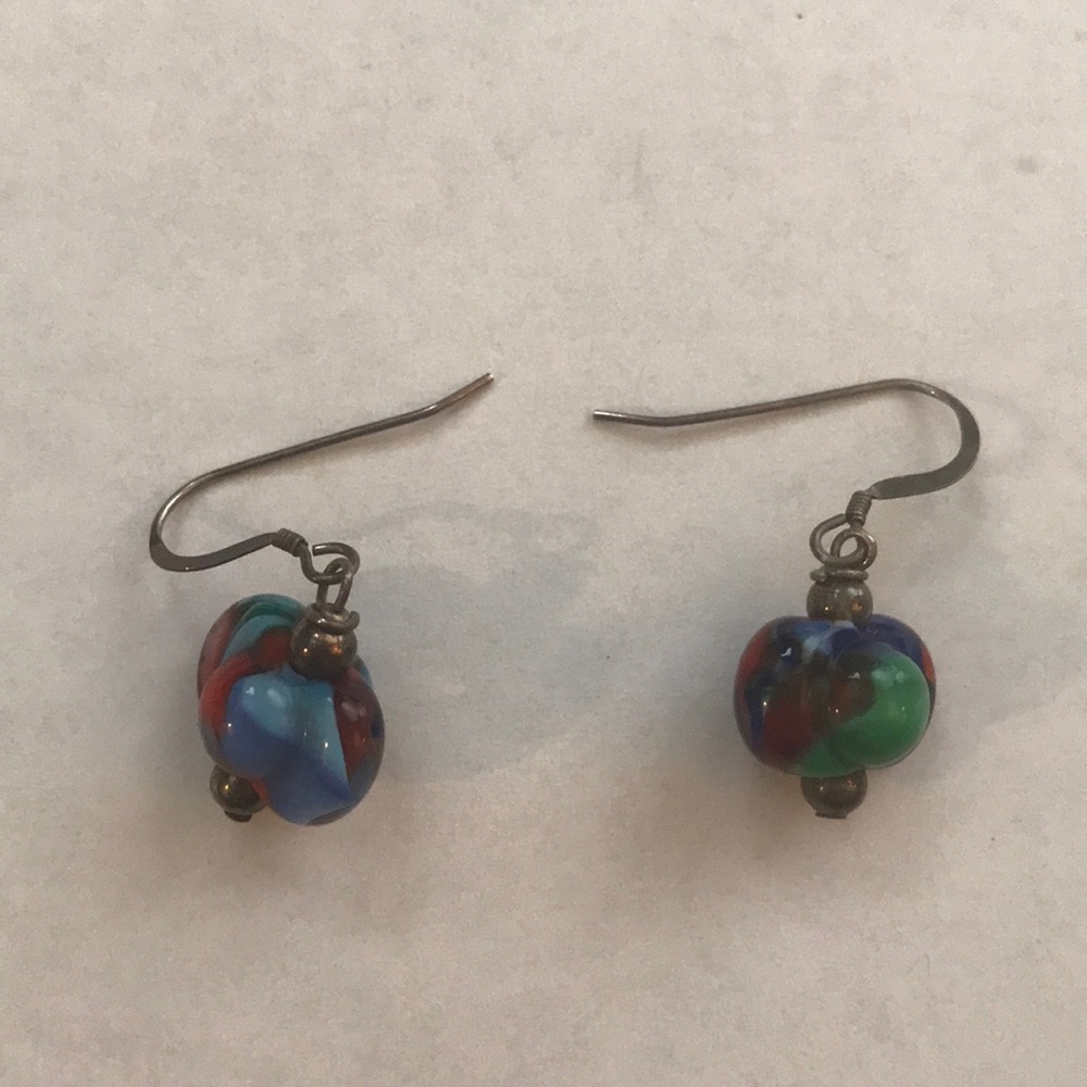 Multi color glass ball earrings